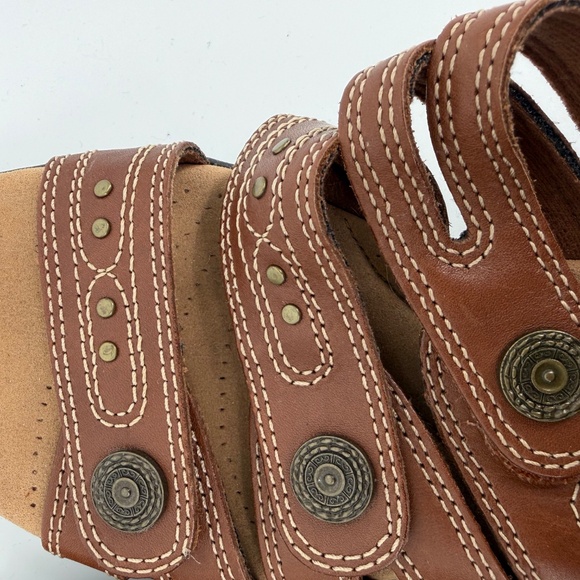 Clarks Collection Leisa Cacti Brown Leather Strap Sandals Slides Womens 7.5 - Picture 8 of 10